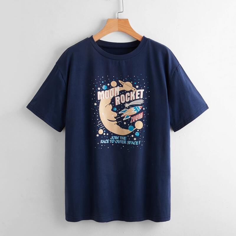 

Letter Moon Graphic Tee, Navy blue