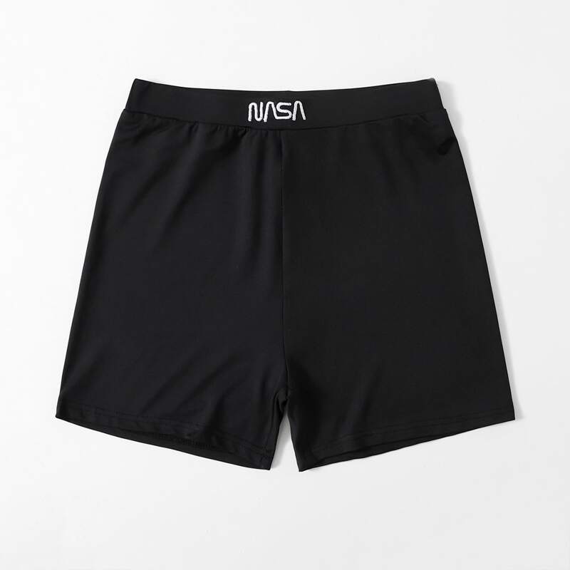 

Letter Embroidery Biker Shorts, Black