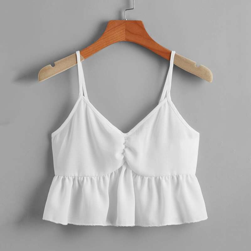

Solid Ruched Crop Cami, White