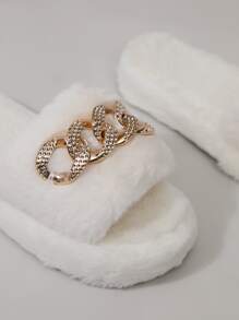 Chain Decor Fluffy Bedroom Slippers - White - View 4