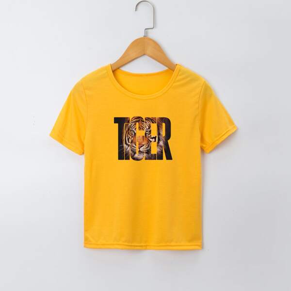 

Boys Letter And Tiger Print Tee, Orange