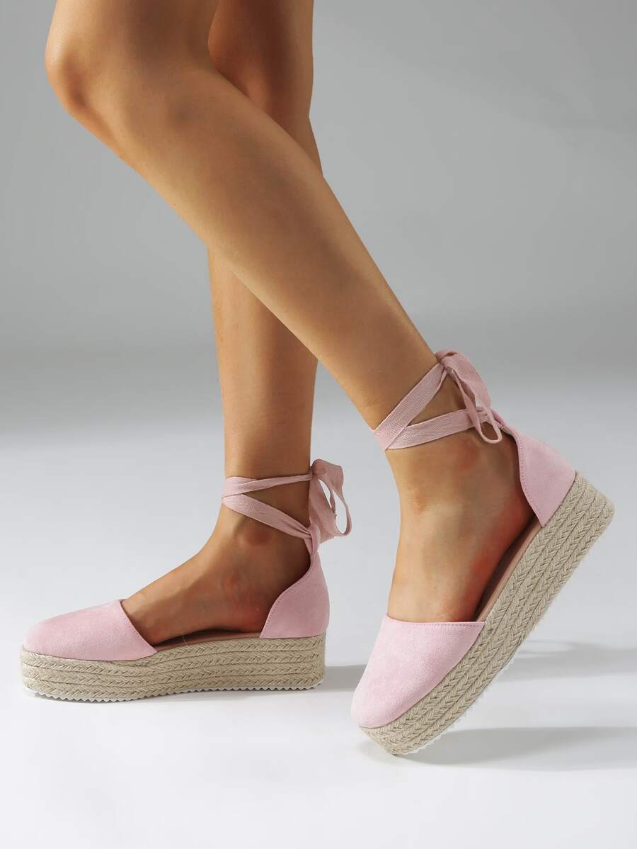 綁腿帆布鞋厚底鞋 - 淺粉色 - 查看 1