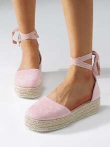 綁腿帆布鞋厚底鞋 - 淺粉色 - 查看 2