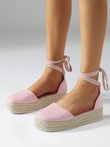 綁腿帆布鞋厚底鞋 - 淺粉色 - 查看 3