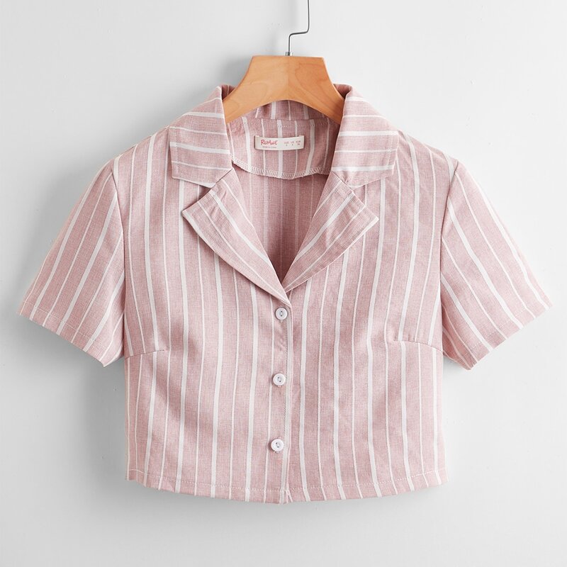 

Striped Button Front Blouse, Dusty pink