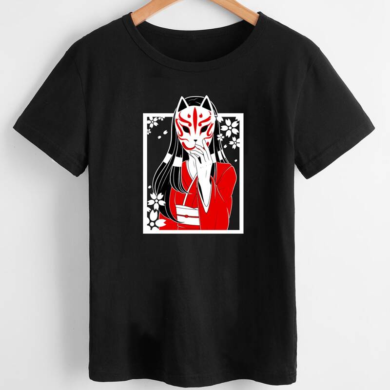 

Cartoon Figure Graphic Tee, Black