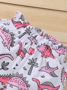 女婴標語圖案吊帶上衣和卡通圖案短褲