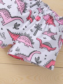 女婴標語圖案吊帶上衣和卡通圖案短褲