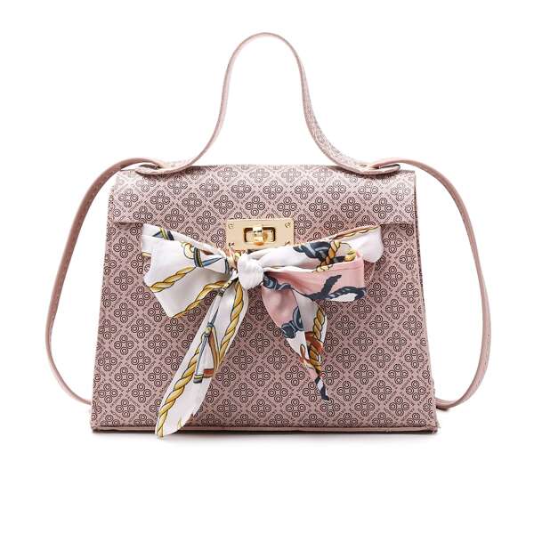 

Twilly Scarf Decor Floral Pattern Satchel Bag, Pink