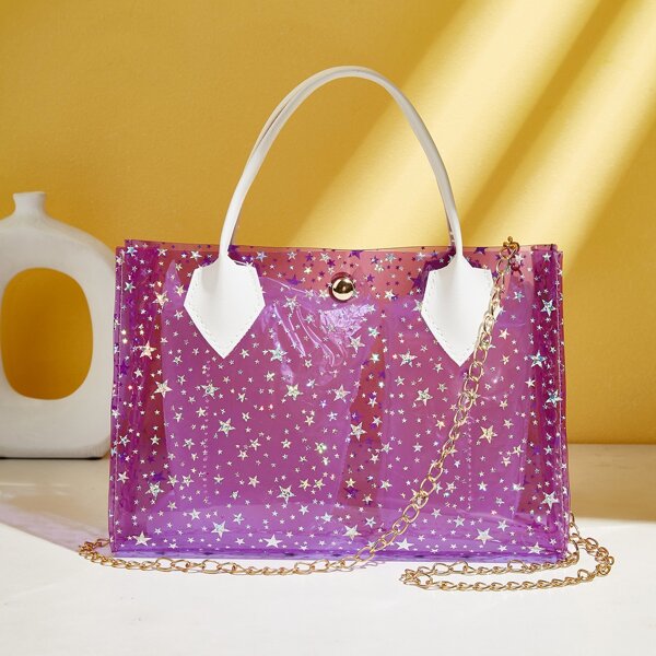 

Star Pattern Chain Satchel Bag, Purple