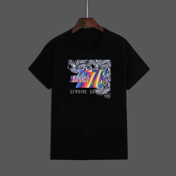 

Men Tropical & Letter Graphic Tee, Black