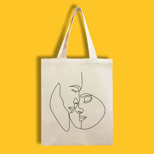 

Minimalist Figure Graphic Shopper Bag, Beige
