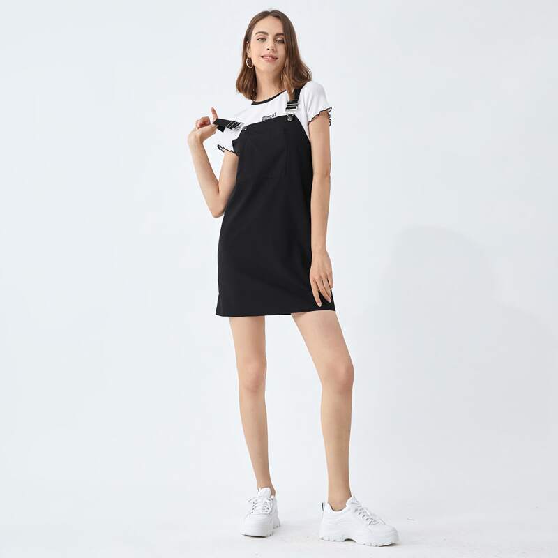 

Solid Pocket Pinafore Dress, Black