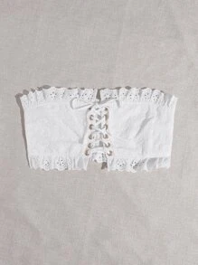 SHEIN Unity Top De Tubo De Schiffy Con Ribete De Volantes Delantero Con Cordones Y Ojales - Blanco - Ver 4