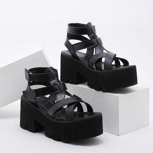 

Strappy Chunky Heeled Platform Sandals, Black