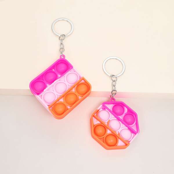 

2pcs Geo Charm Keychain, Multicolor