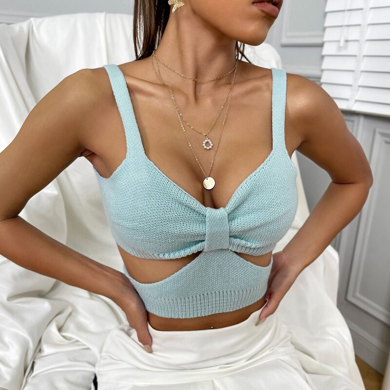 

Cut Out Detail Knit Top, Baby blue