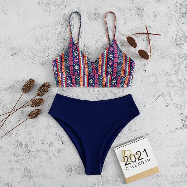 

Geometric Print Bikini Swimsuit, Multicolor
