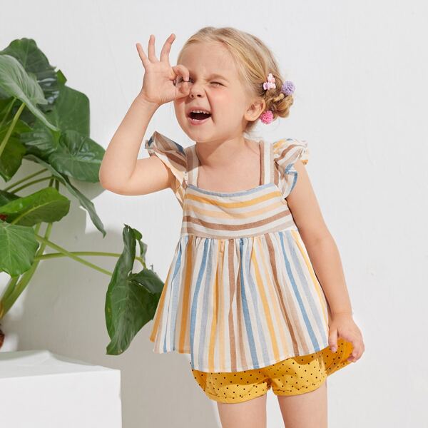 

Toddler Girls Ruffle Trim Striped Smock Top, Multicolor