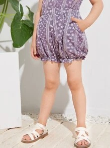 SHEIN Pantalones Cortos De Volantes Con Estampado Floral Para Niñas Pequeñas - Púrpura malva - Ver 5