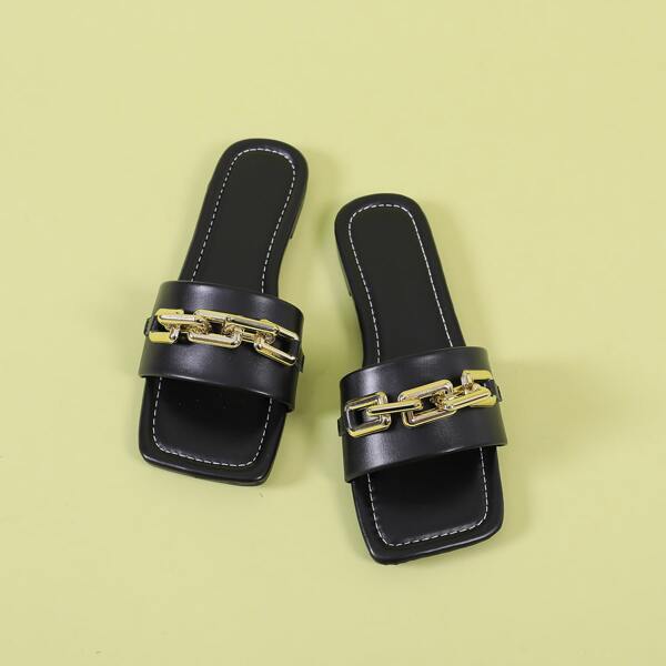

Chain Decor Slide Sandals, Black