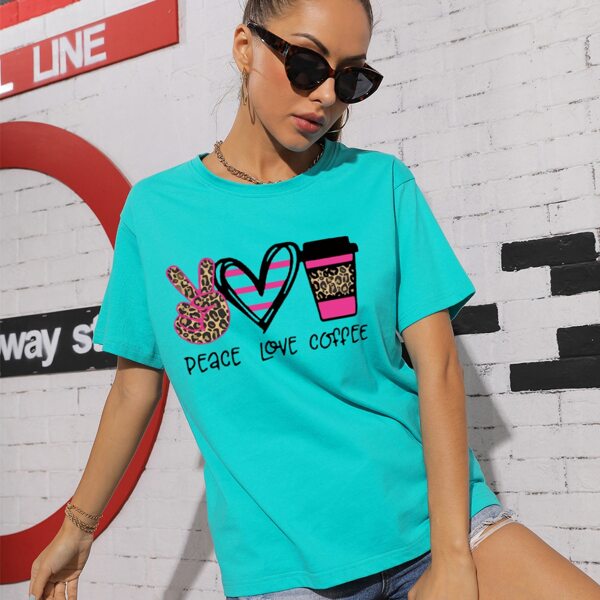 

Letter & Heart Print Tee, Mint blue