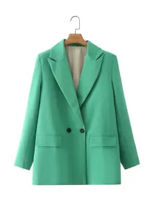 SHEIN Essnce Botão Simples elegante Blazer - Verde - Visão 1