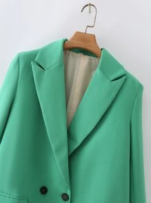 SHEIN Essnce Botão Simples elegante Blazer - Verde - Visão 3