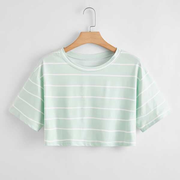 

Plus Striped Print Crop Tee, Mint green