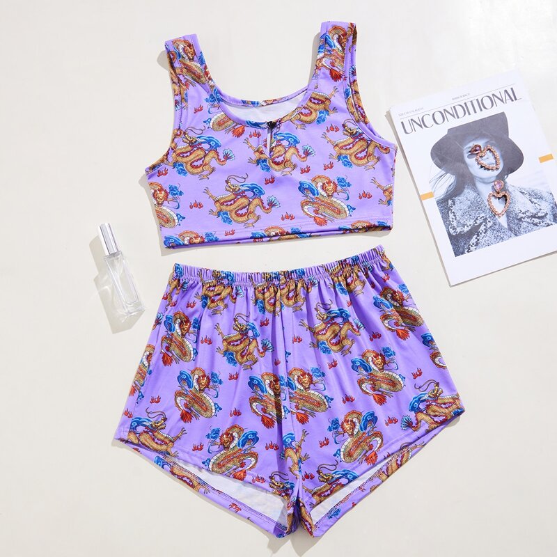 

Chinese Dragon Print PJ Set, Multicolor