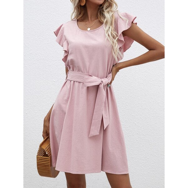 

Butterfly Sleeve Belted Dress, Dusty pink
