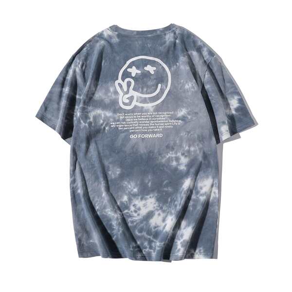 

Men Tie Dye Slogan Graphic Tee, Grey
