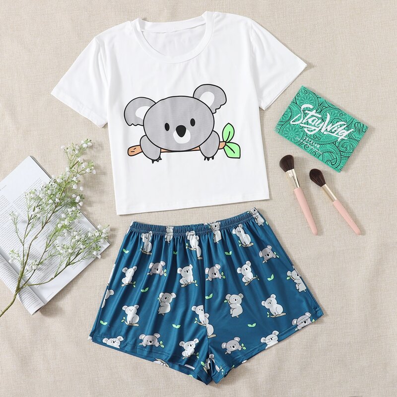 

Cartoon Koala Print Pajama Set, Multicolor