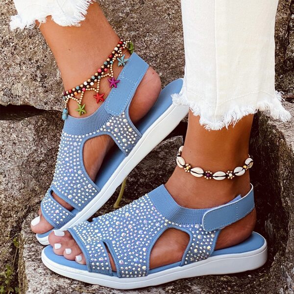 

Knit Rhinestone Decor Cut Out Sandals, Blue