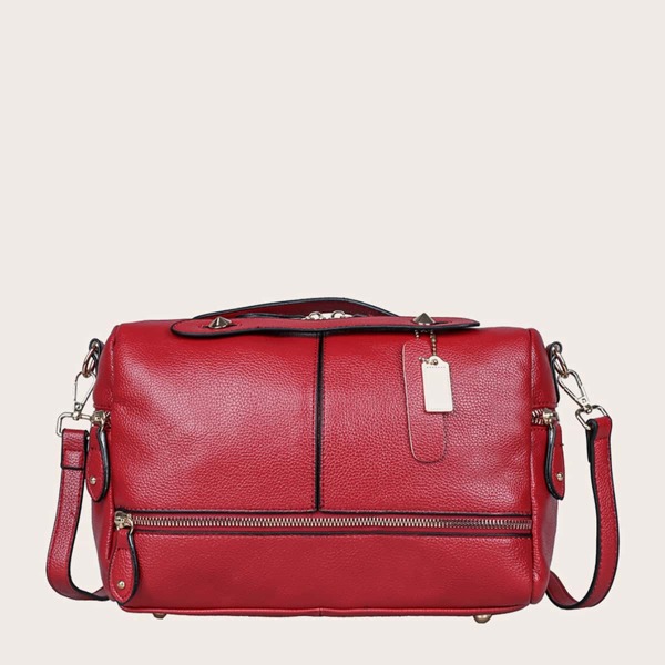 

Zipper Decor Top Handle Bag, Red