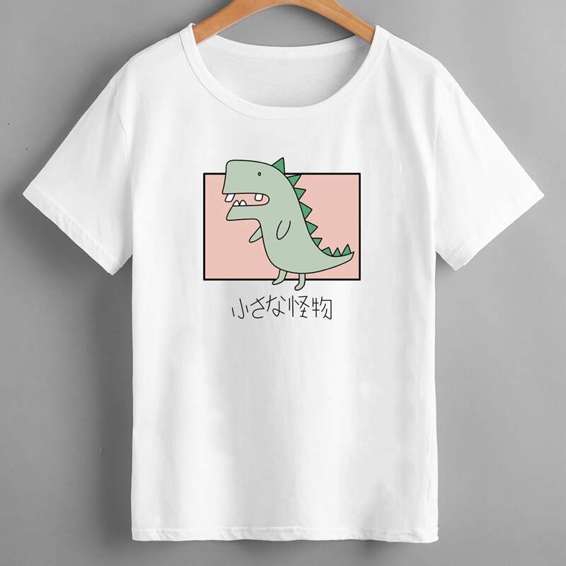 

Cartoon Dinosaur Graphic Tee, White