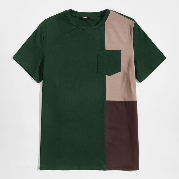 

Men Pocket Front Colorblock Tee, Dark green