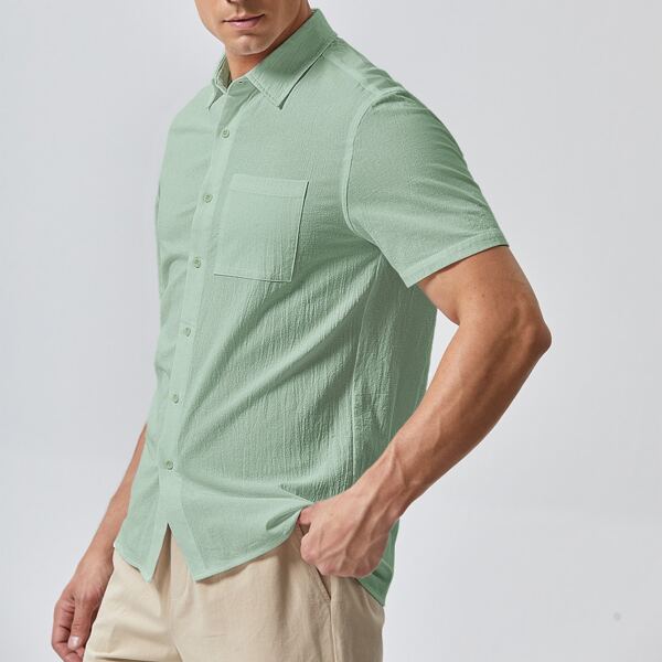 

Men Patch Pocket Single Breasted Shirt, Mint green