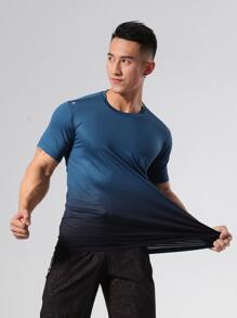 男士漸層印花運動短袖T恤，健身運動上衣 - 藏蓝色 - 查看 5