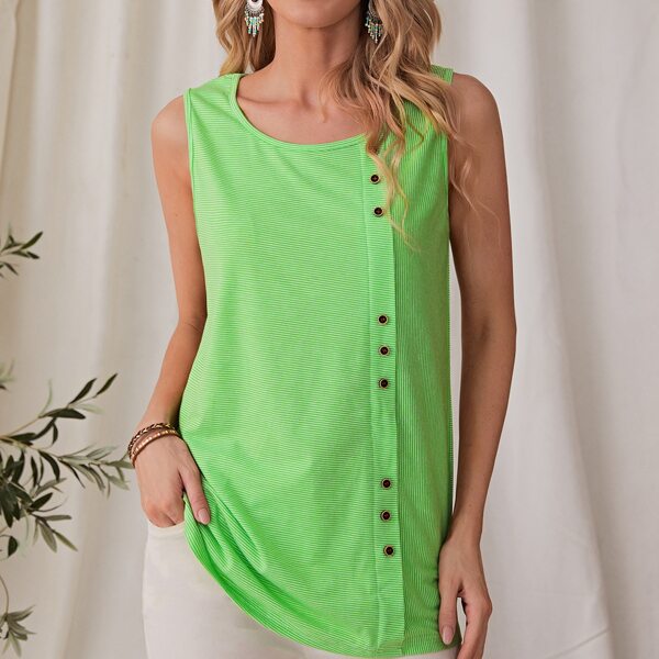 

Striped Button Front Tank Top, Lime green