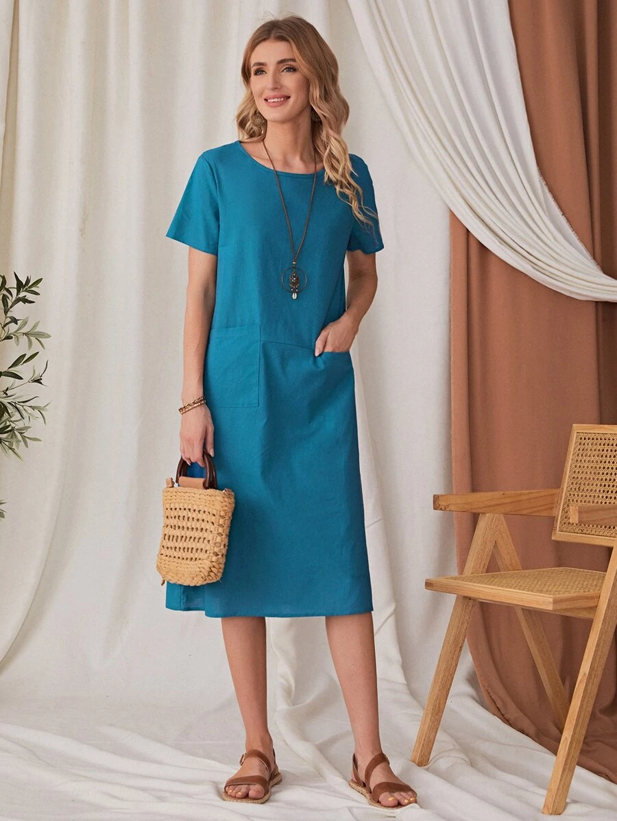 EMERY ROSE Vestido De Túnica De Doble Bolsillo - Azul - Ver 1