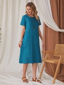 EMERY ROSE Vestido De Túnica De Doble Bolsillo - Azul - Ver 3