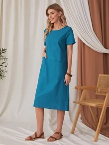 EMERY ROSE Vestido De Túnica De Doble Bolsillo - Azul - Ver 4