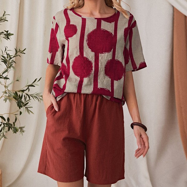 

Color-block Top & Shorts, Multicolor