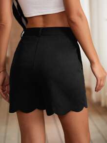 Scallop Trim Tailored Shorts - Black - View 2