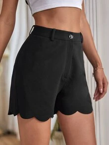 Scallop Trim Tailored Shorts - Black - View 4