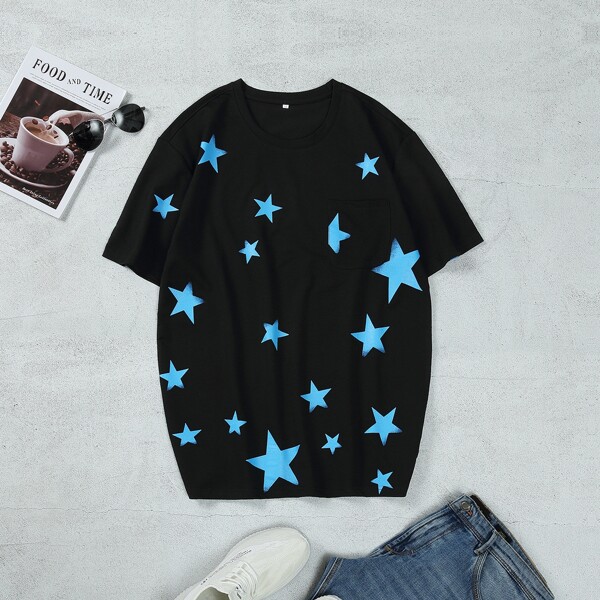 

Men Star Print Tee, Black