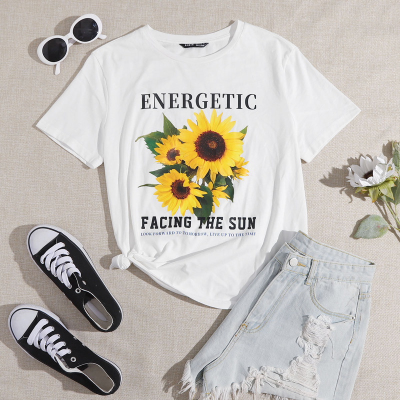 

Slogan and Sunflower Print Top, White