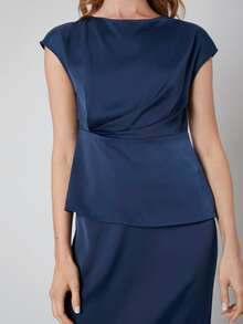 MOTF PREMIUM PEPLUM TOP & STRAIGHT SKIRT SET - Navy Blue - View 8