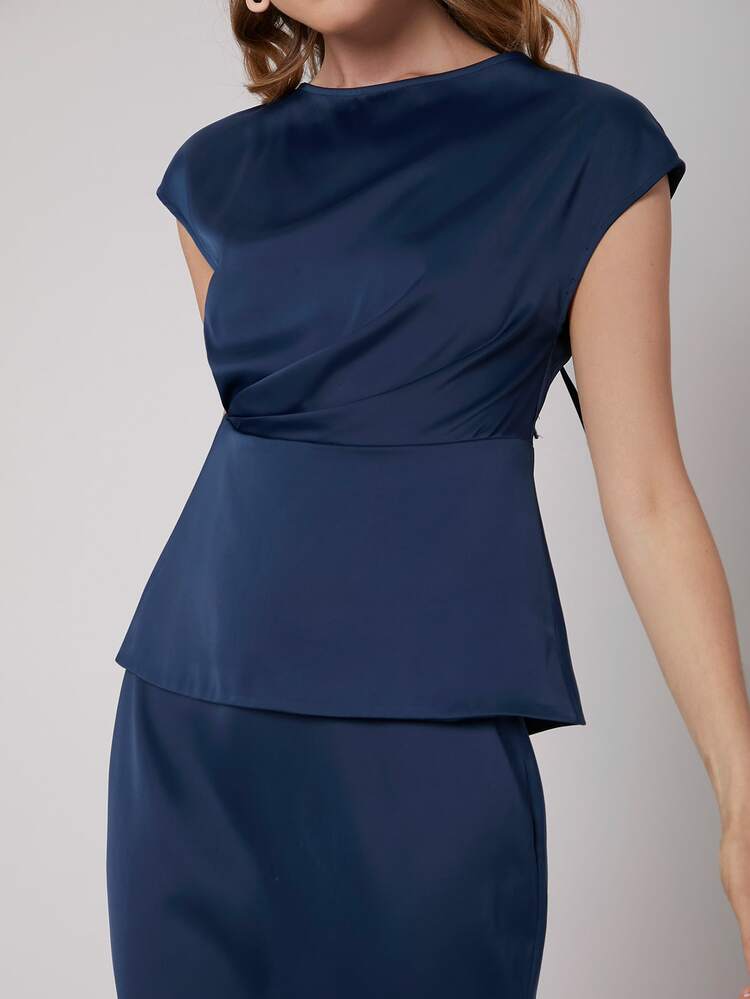 MOTF PREMIUM Conjunto top peplum con falda recta - Azul Marino - Añade 9